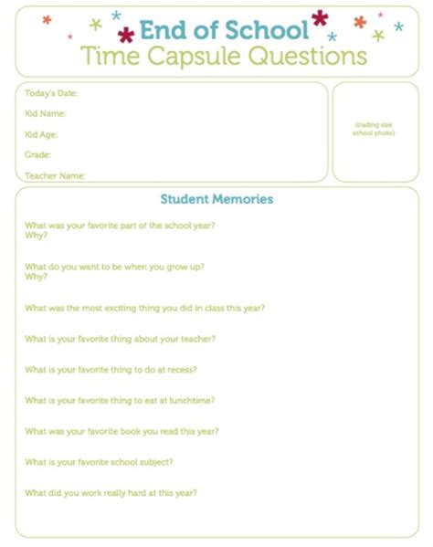 End Of School Time Capsule Questions Printable Todays Mama