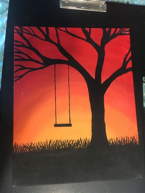 Tree Silhouette Sunset Canvas Painting Easy Canvas Art Simple