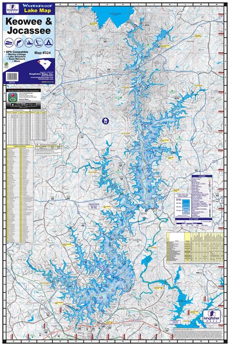 Lakes Keowee And Jocassee Waterproof Map 324 Kingfisher Maps Inc