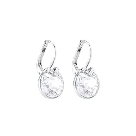 Swarovski Womens Rhodium Plating And White Crystal Bella V Pierced Earrings