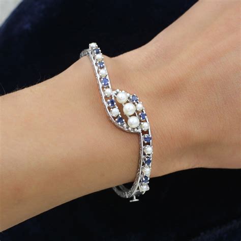 1950s Pearl And Sapphire 14k Bracelet Pippin Vintage Jewelry