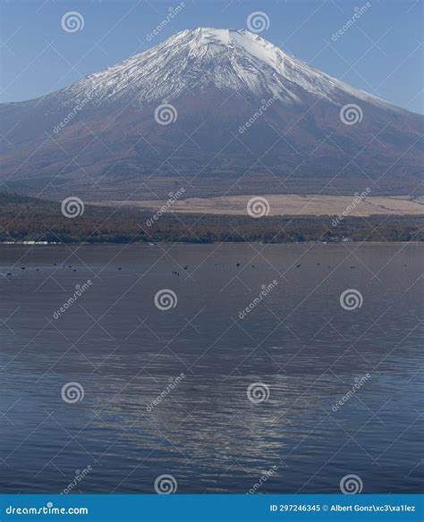 Views Of Mount Fuji Covered In Snow From Yamanaka Lake In Yamanakako