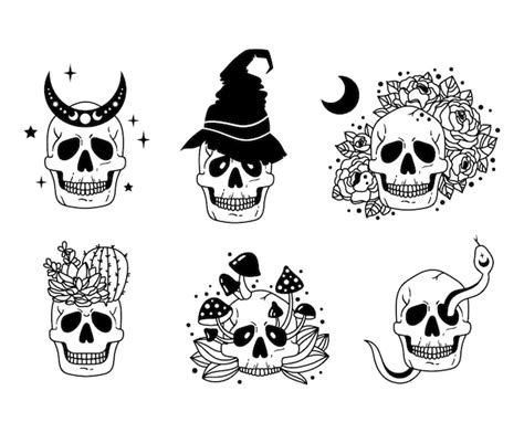 Premium Vector Set Of Hand Drawn Halloween Skulls