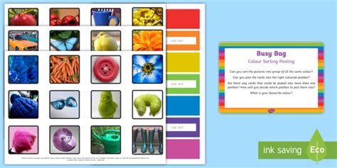 Colour Sorting Posting Busy Bag Prompt Card And Resource Pack