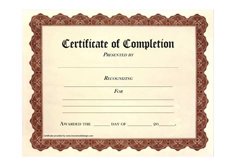 Completion Certificate Templates Free Printable
