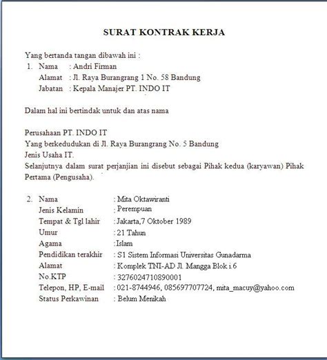 Kontrak karyawan tidak tetap mengatur hubungan antara pekerja dan pemberi kerja yang bersifat sementara, yaitu terikat jangka waktu tertentu atau untuk pekerjaan tertentu. Contoh Surat Kontrak Kerja Proyek