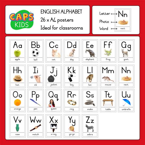 Das deutsche alphabet ist eine erweiterung des lateinischen alphabets. 26 x A4 Posters - English alphabet with words (PDF) - Teacha!