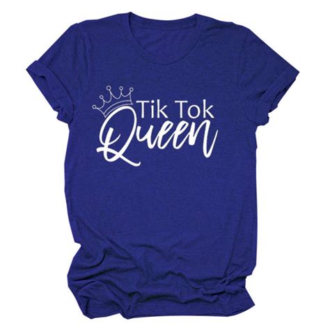 Buy Tik Tok Printed Short Sleeve Casual Loose T Shirt Blues At