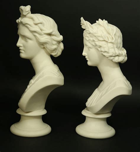 Pair Of 19th Century Parian Porcelain Classical Busts Of War And Peace