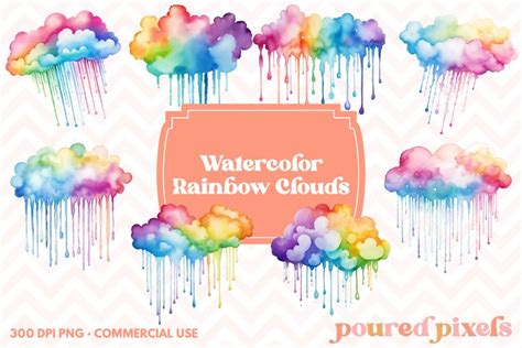 Watercolor Rainbow Clouds Clipart