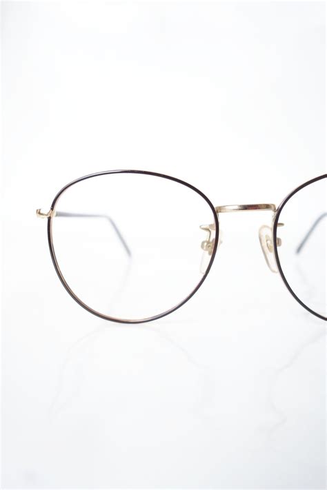 Wire Rim Round Womens Eyeglasses Vintage Glossy Black Round Etsy Vintage Eyeglasses