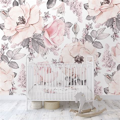 Pink Floral Vintage Nursery Wallpaper Nursery Bedding Baby Room
