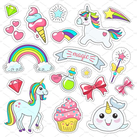 Magic Cute Unicorn Stickers Vector Graphics Creative Market