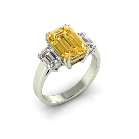 White Gold Yellow Sapphire Emerald Cut Engagement Ring