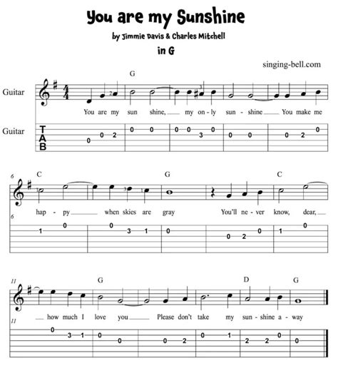 You Are My Sunshine Guitar Chords Tabs Sheet Music Pdf