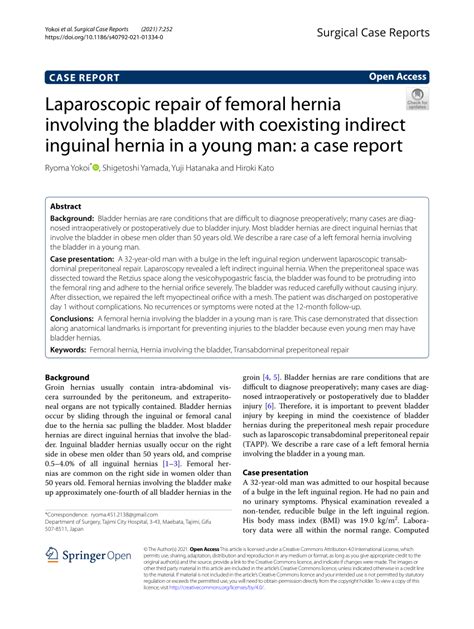 Pdf Laparoscopic Repair Of Femoral Hernia Involving The Bladder With