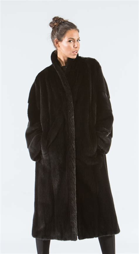 Black Fur Coat Mandarin Collar Black Rabbit Fur Ph