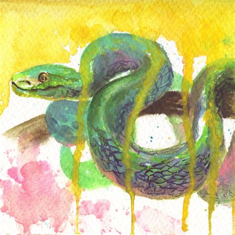 Snake Painting Green Snake Original Art Watercolor Painting Etsy