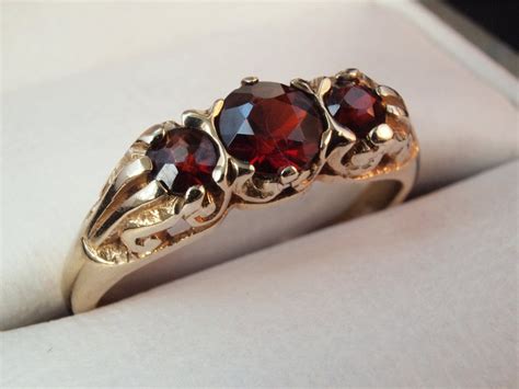 Gold Garnet Ring Vintage Trilogy Victorian Style