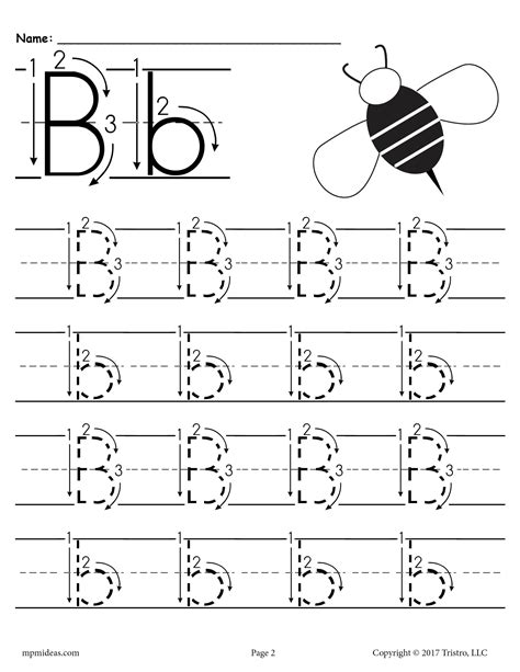 Printable Letter B Tracing Worksheet With Number And Arrow Guides In