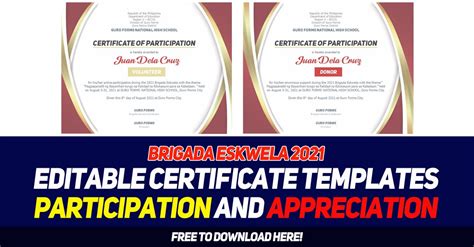 Brigada Eskwela Editable Certificate Depedclick Images
