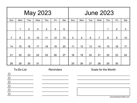 May June 2023 Calendar Printable Template Pdf Two Month Planner