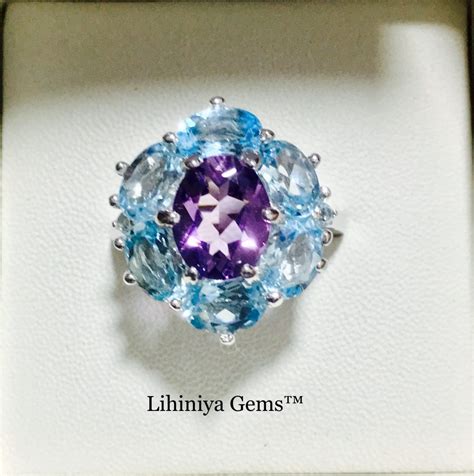 Amethyst And Blue Topaz Silver Ring Lihiniya Gems
