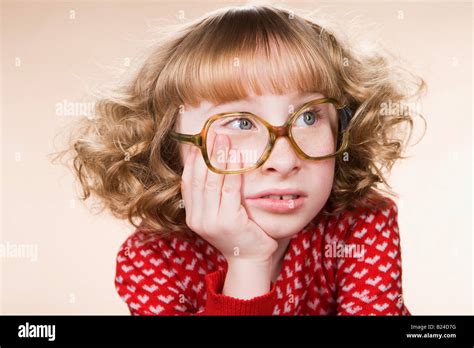 Portrait Of A Bored Geeky Girl Stock Photo Alamy