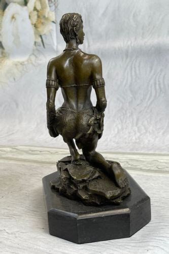 Erotic Art Deco Female Warrior With Sword Bronze Sculpture Handcrafted