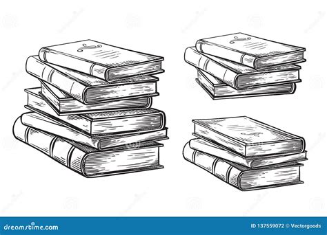 Hand Drawn Sketch Stack Books Isolated On White Background Vector Stock