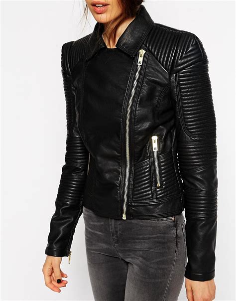 Asos Asos Faux Leather Biker Jacket With Structured Shoulder And Multi Stitch At Asos