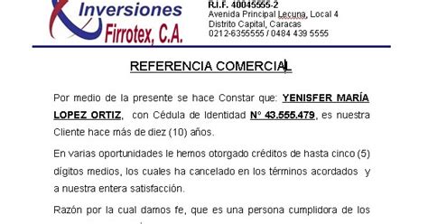 Formatos Y Modelos Legales Formato Y Modelo Referencia Comercial