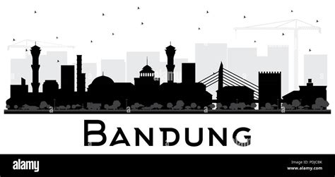 Bandung Indonesia City Skyline Silhouette With Black Buildings Isolated