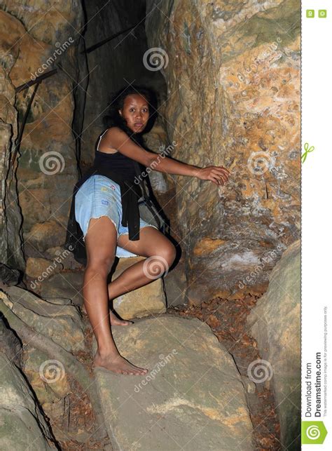 Girl Climbing Into Cave Stock Image Image Of Kokorinsko