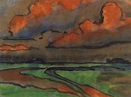 Emil Nolde (1867-1956) , Marschlandschaft unter roten Wolken, Utenwarf ...