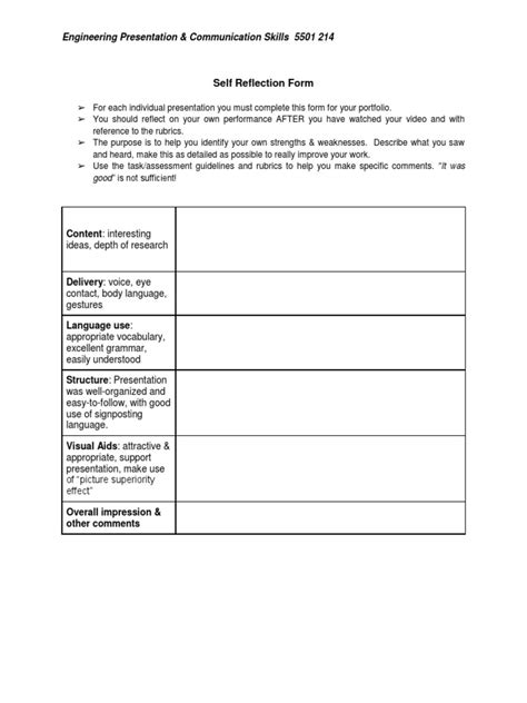 Copy Of Self Reflection Form