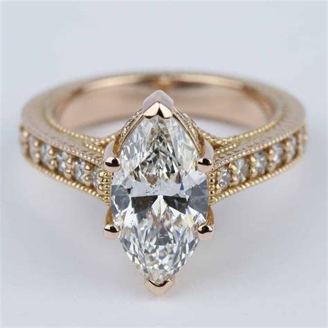 2 Carat Marquise Diamond Ring Hand Carved Design Vintage Marquise