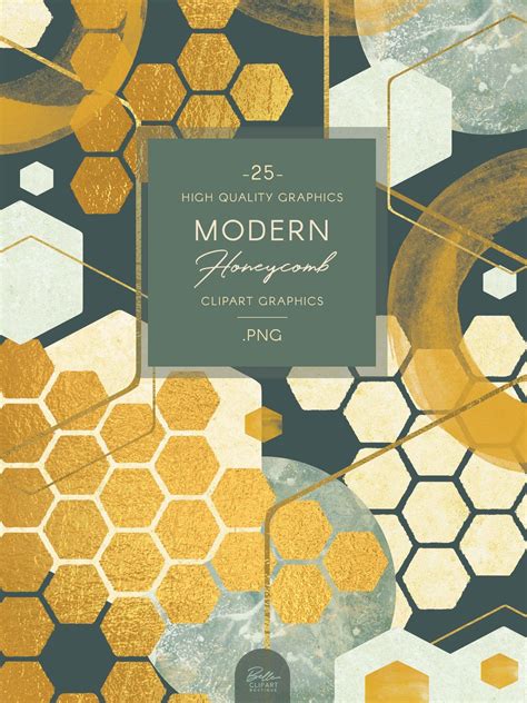Watercolor Gold Honeycomb Clip Art Geometric Hex Shapes Transparent