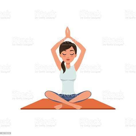 요가 연습 하는 아름 다운 여자를 Padmasana 그녀의 손으로 로터스 위치에 앉아 소녀 흰색 배경에 그림을 벡터 귀여운에 대한 스톡 벡터 아트 및 기타 이미지 Istock