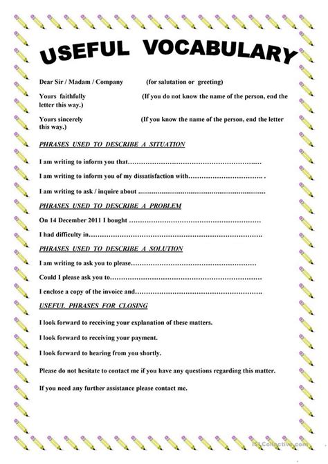 It puts your complaint on record with the company, helps preserve any legal rights you may have in the situation, and lets the company know you're serious about pursuing the complaint. Writing a complaint letter worksheet - Free ESL printable ...