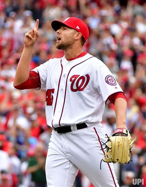 Washington Nationals Relief Pitcher Blake Treinen 45 Celebrates After