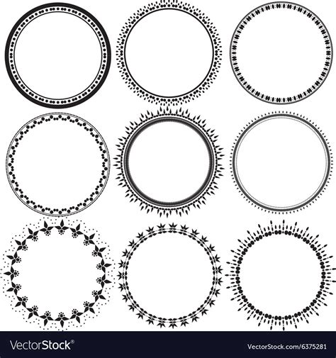 Decorative Round Frame Set Abstract Floral Vector Image