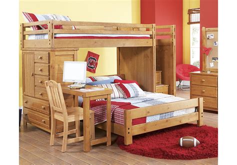 Bunk beds with desks underneath can turn a bedroom into your star student's optimal workspace. Creekside Taffy Twin/Full Step Bunk Bedroom w/Chest from ...
