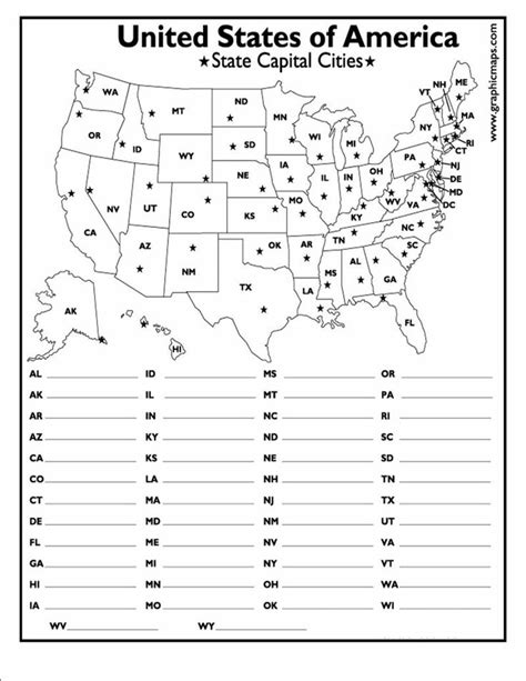 States Map Quiz Printable States And Capitals Map Worksheets Map Quiz