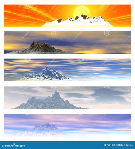 Collection Of 5 Mountain Landscape Banners Stock Illustration