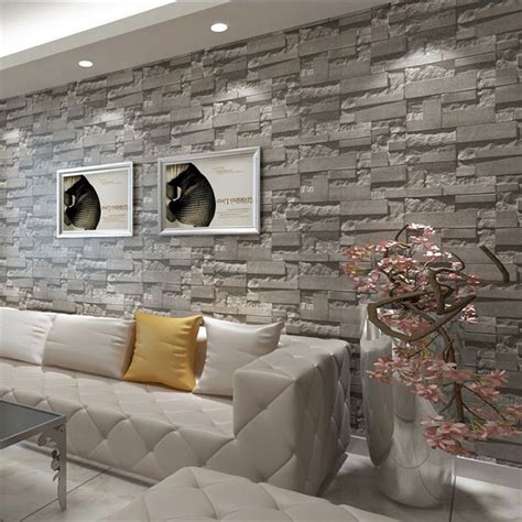 3d Print Grey Brick Stone Wallpaper Vintage Rustic Stacked Slate Home And Garden Home Improve