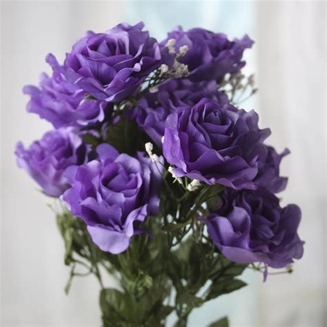 Purple Artificial Open Rose Bush Bushes Bouquets Floral Supplies