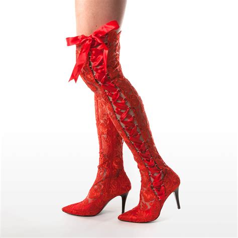 Red Lace Boots House Of Elliot Over The Knee Wedding Boots
