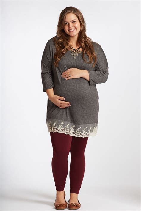 Charcoal Lace Trim Plus Size Maternity Top Maternity Clothes Stylish
