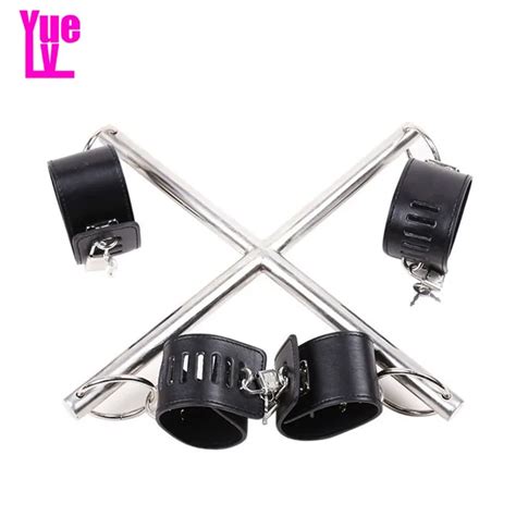 Yuelv Cross Stainless Steel Spreader Bar Bondage With Pu Leather Hand And Ankle Cuffs Fetish Slave